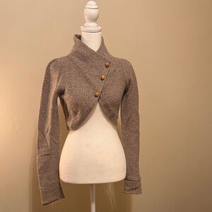 Anthropologie tan cropped wool sweater with wooden buttons